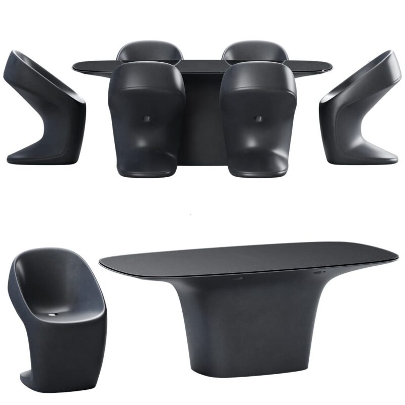 chaises ufo vondom noir et table, mobilier et création sur mesure