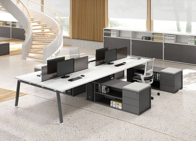 Ambiance de bureau ATreo de la marque Irtalienne ALEA bench moderne professionnel composable design creation studio