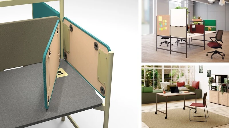 Bureau design avec chaise ergonomique, support pour ordinateur portable et rangement élégant