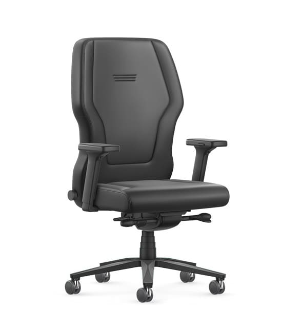 Base en aluminium noir du fauteuil iS5 XXL, robuste et certifiée TÜV pour des opérateurs allant jusqu'à 200 kg