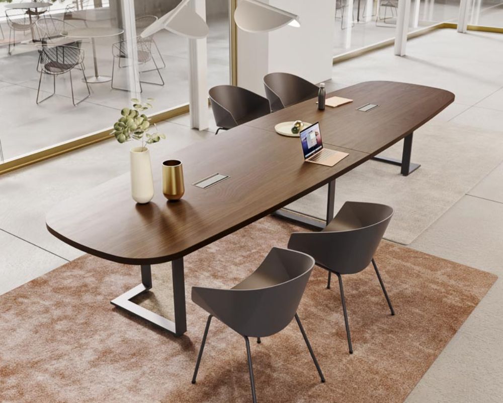 Table de réunion polyvalente Archimède : une esthétique moderne avec des pieds modulables et un plateau rectiligne, idéal pour tous types de configurations.