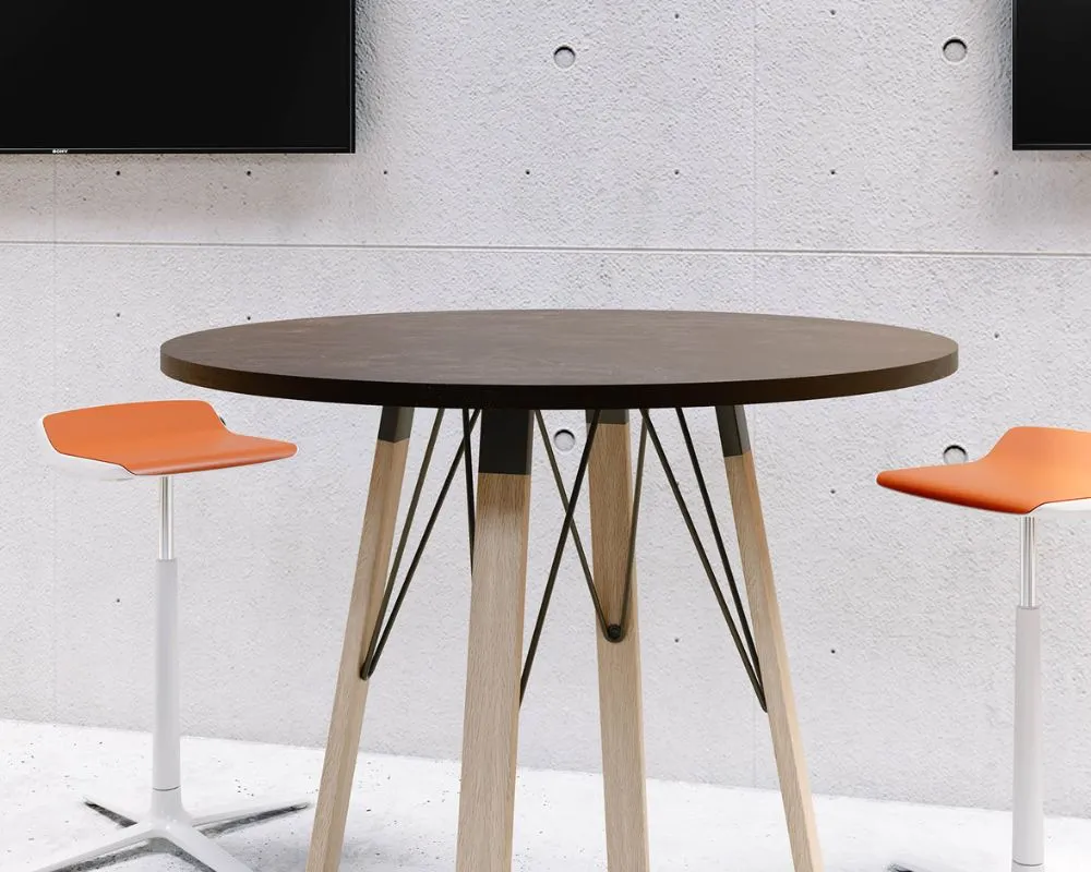 Table de réunion Atreo Wood avec base en bois, apportant une touche chaleureuse à tout espace professionnel.