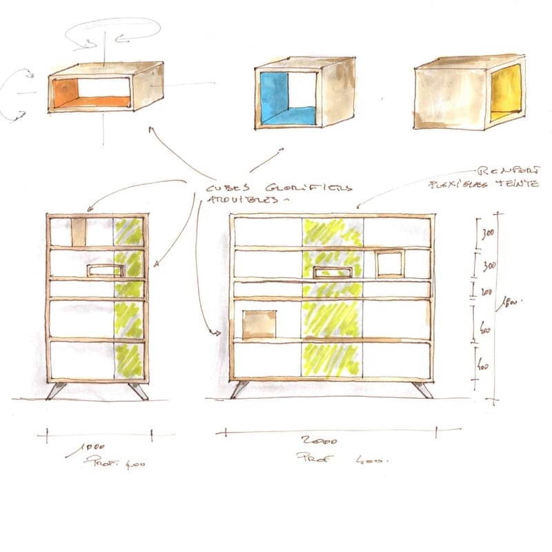 croquis de bibliothèque ludique pour espace partagé et de réunions informelles