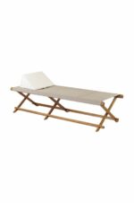 Transat SEOL en bois massif de robinier, avec toile extérieure durable et coussin triangle amovible pour un soutien optimal de la nuque et une utilisation prolongée.