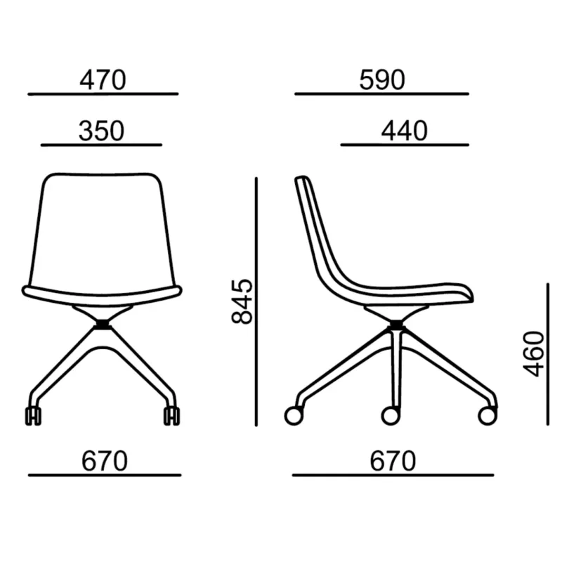 schéma technique siège edge 4201-18 sur piètement pivotant